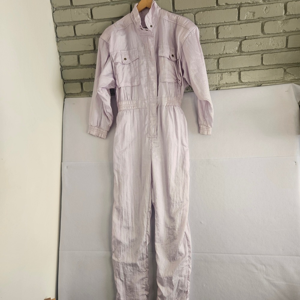 Abraxas Vintage 80s 90s Lavender Nylon Flight Suit Jumpsuit Lilac Womens Medium